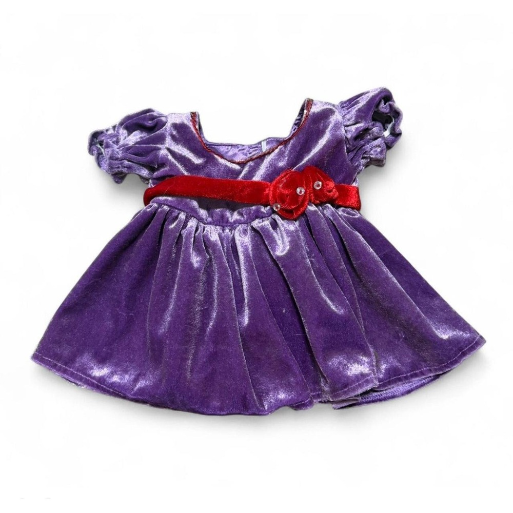 Build A Bear Purple Velvet Dress Red Roses Formal Outfit Clothing BABW